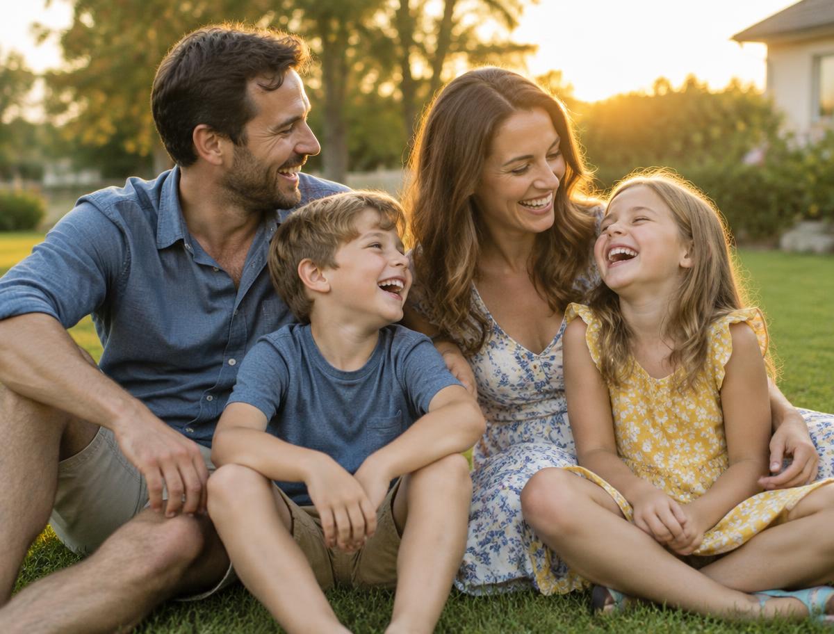 Family laughing together outdoors — combine your policies and save